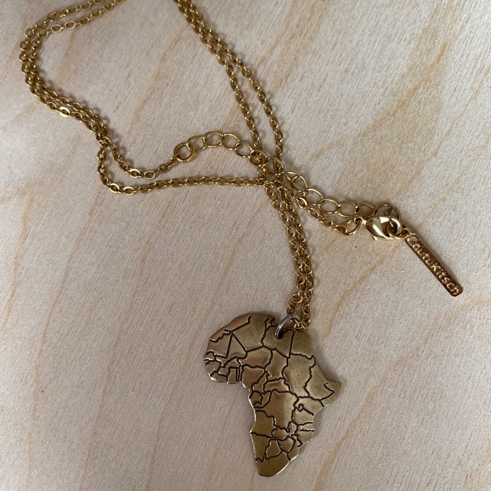 Coutukitsch 16” Gold Necklace w/ Africa Pendant